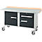 Mobile Werkbank Schäfer Shop Select PWi 150-3, Buche-Dekor Multiplexplatte, mit Stahlabdeckung, bis 400 kg, B 1500 x T 700 x H 840 mm