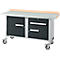 Mobile Werkbank Schäfer Shop Select PWi 150-3, Buche-Dekor Multiplexplatte, mit Stahlabdeckung, bis 400 kg, B 1500 x T 700 x H 840 mm