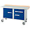 Mobile Werkbank Schäfer Shop Select PWi 150-3, Buche-Dekor Multiplexplatte, mit Stahlabdeckung, bis 400 kg, B 1500 x T 700 x H 840 mm