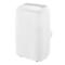 Ein weisses, tragbares Klimagerät in Nahaufnahme. Auf der Oberseite befinden sich Bedienelemente. Auf der Seite ist ein Auslass für die Abluft erkennbar.