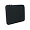 Schwarze Laptoptasche mit Reißverschluss und grau abgesetzten Nähten. Kleines Logo unten rechts.