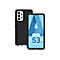 Schwarzes Smartphone mit Schutzhülle. Das Display zeigt ein blaues 'A' und die Zahlen 53 mit '5G'.