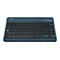 Blaues Mobilis AZERTY-Keyboard für Tablets vor neutralem Hintergrund.