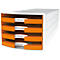 Module de classement à tiroirs Impuls 2.0 HAN, 4 tiroirs, format A4, empilable, construction ouverte, blanc/orange