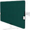 Green office partition attached to a white desk.