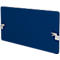 Dark blue acoustic wall with metal clamps on the sides.