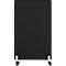 Zwart, mobiel scheidingswand met wieltjes.