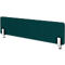 Dark green desk divider with white clamps.