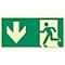 Green sign: Down arrow and person running out of a door.