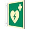 moedel Fahnenschild „Automatischer externer Defibrillator AED“, EN ISO 7010, Leuchtklasse C, 160 mcd/m², bis 14,8 m, L 148 x B 148 mm, Kunststoff