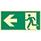 moedel Fluchtwegschild „Notausgang links Pfeil links“, nach ISO 7010 E001, Kunststoff selbstklebend, langnachleuchtend, B 400 x H 200 mm