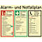 moedel Hinweisschild „Alarm- und Notfallplan“, 3-spaltig, EN ISO 7010, Leuchtklasse B, 52 mcd/m², L 480 x B 620 mm, Kunststoff, mehrfarbig