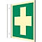 moedel Panneau en drapeau 'Premiers secours', EN ISO 7010, classe d'éclairage C, 160 mcd/m², jusqu'à 14,8 m, L 148 x l 148 mm, plastique, vert