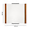 Miroir rectangulaire blanc avec cadre en bois. Supports noirs en haut et en bas. Dimensions : 148 mm x 160 mm.