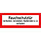 Red sign with white rectangle and black text: 'Smoke protection door, wedging, adjusting, tying etc. forbidden'.
