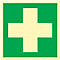 Grünes Quadrat mit weißem Kreuz, Erste Hilfe Symbol.