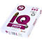 Een witte stapel papier met het label "IQ SMOOTH". Donkerpaarse letters op de papieren doos.