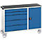 Montagewagen Bott verso, fahrbar, 5 Schübe, bis 50 kg je Schub, Vollauszug, B 1300 x T 550 x H 965 mm, Tür & Abrollrand, Stahlblech, Grau-Blau