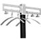 Gray coat racks with hangers, on a white background.
