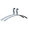 Two light gray coat hangers interlocking.