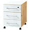 MONTERIA verrijdbaar onderstel, 3 lades met zelfsluitend mechanisme, glasfront &amp; -steun, B 400 x D 500 x H 550 mm, Navarraanse eik/wit