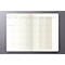Monthly calendar, April. Open page. Beige background, gray font, weekly overview, note points.