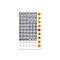 A rectangular card featuring various symbols and emoticons, such as houses, people, emoticons, and checklists.