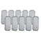 A collection of ten white mop attachments with fringes on the edges, on a white background.