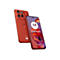 Motorola Edge 50 Neo Smartphone in Rot, Nahaufnahme mit Logo, Kameras, Pantone-Farbe.