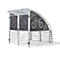 Metal bicycle shelter with bike symbols on the front, serving as protection.