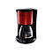 Kaffeemaschine von Moulinex in Rot und Schwarz mit Glaskanne vor weißem Hintergrund.