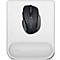 Black Kensington mouse and wrist rest on white mousepad.