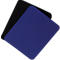 Two square, rounded mousepads, one blue, one black, overlapping.