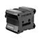 Schwarze MOZA Racing-Basis. Rückseite mit Anschlüssen für USB, Pedale, Dash, SHIF, H/B, E-Stop, DC-Eingang und Strom.