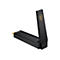 Schwarzer USB-WLAN-Adapter mit ausklappbarer Antenne und goldfarbenem Logo.