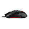 Schwarze Gaming-Maus in Seitenansicht mit roter LED-Beleuchtung am unteren Rand.