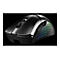 Schwarze Gaming-Maus mit RGB-beleuchtetem, texturiertem Seitenpanel auf schwarzem Hintergrund.