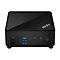 Schwarzer MSI Mini-PC mit Anschlüssen auf der Vorderseite, darunter USB, USB-C und ein Power-Button.