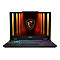 Schwarzer Laptop, beleuchtete Tastatur, MSI-Logo, Drachen-Grafik auf dem Bildschirm.