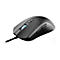 Schwarze, ergonomische Gaming-Maus mit leuchtendem Mausrad vor weißem Hintergrund.