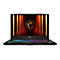 Schwarzes MSI-Laptop mit beleuchteter Tastatur. Der Bildschirm zeigt ein goldfarbenes Drachenlogo.