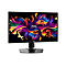 MSI MAG Gaming-Monitor mit schwarzem Standfuß und farbenfrohem, abstraktem Display-Hintergrundbild.