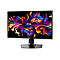 MSI Gaming-Monitor auf schwarzem Standfuß mit farbenfroher, abstrakter Grafik auf dem Display.