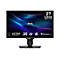 Schwarzer Monitor mit 27-Zoll-Bildschirm, 4K-Auflösung, HDR und verschiedenen Logo-Aufdrucken.