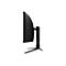 Seitliche Ansicht eines schwarzen Curved-Gaming-Monitors mit Standfuß auf weißem Hintergrund.