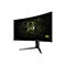 Gebogener MSI Gaming-Monitor vor weißem Hintergrund mit leuchtendem MAG-Logo auf dem Display.