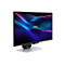 MSI Gaming Monitor in Weiß und Schwarz auf weißem Hintergrund mit leuchtendem, violettem Hintergrundbild.