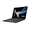 Schwarzer Laptop, halb geöffnet, mit Logo 'msi' und hellem Display-Hintergrund.