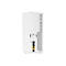 Weißer Router mit Anschlüssen, darunter Ethernet und ein Power-Knopf.