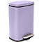 Poubelle rectangulaire violet clair avec coins arrondis, bord de couvercle noir, pédale.